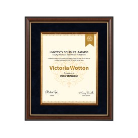 Two-Tone Light Walnut & Gold Degree & Diploma Frame